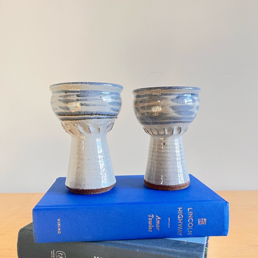 Beautiful set of handcrafted signed ceramic goblets